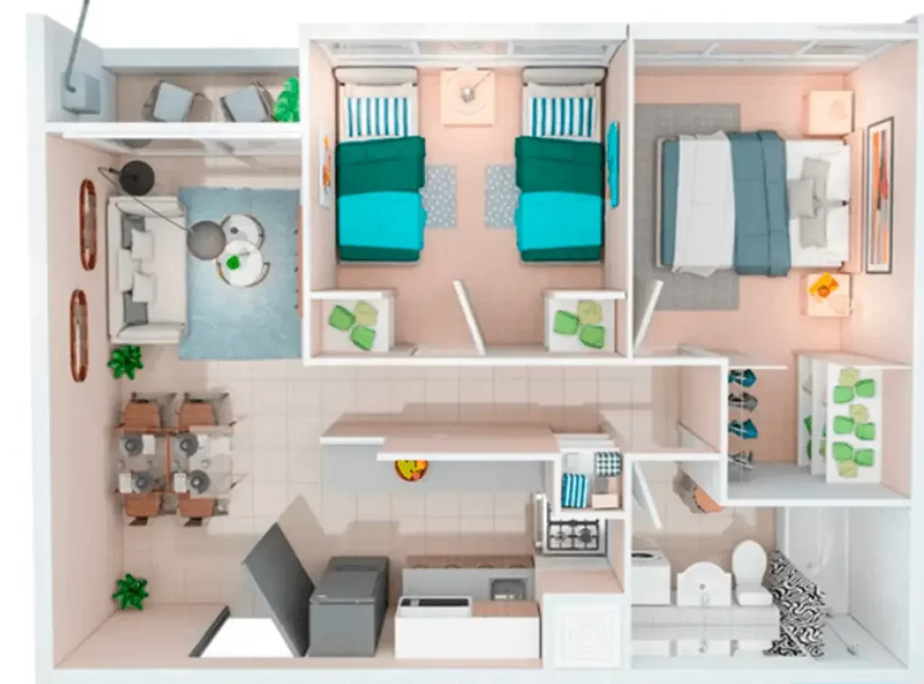 Departamento 2 dormitorios grandes 1 baño 44 m2 bono pie entrega inmediata