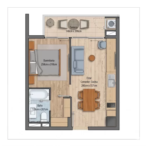 Departamento 1d12b 39 m2 en La Florida, entrega inmediata.