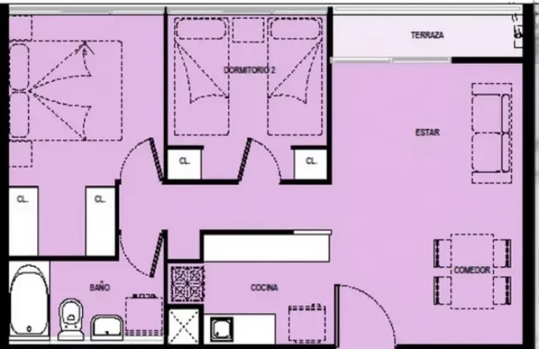 Departamento 2 dormitorios grandes 1 baño venta con bono pie metro Cerrillos