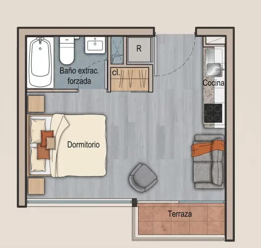Departamento Estudio gran espacio La Florida 21,28 m2