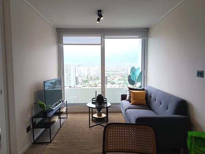 Living comedor vista balcon departamento 2d2b Mariposa venta La Florida ayuda al pie