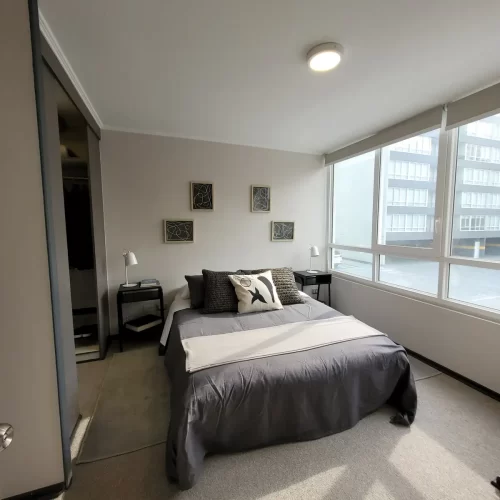 Dormitorio cama 2 plazas Departamento 1D1B 32 M2 Entrega Inmediata en Quinta Normal venta con bono pie, Cecano a Metro linea 7
