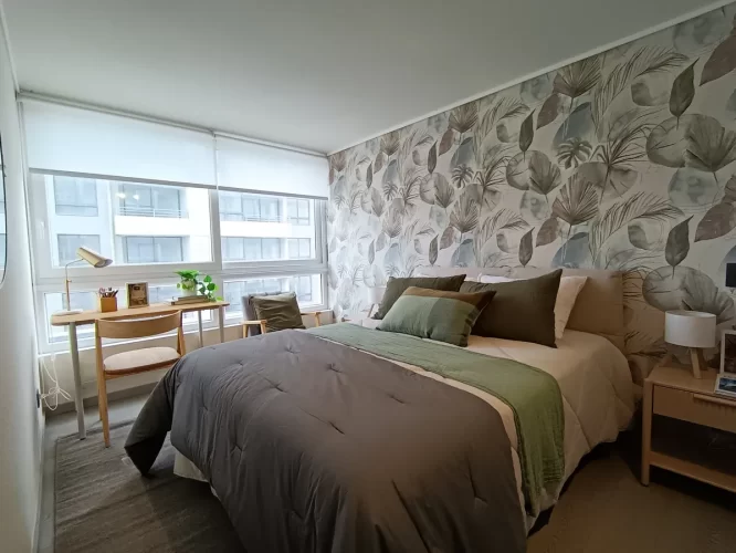Dormotorio principal Departamento1 domiitorio 1 baño en La Florida entrega inmediata compra con auyuda para el pie