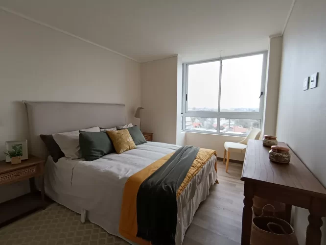 Dormitorio porincipal cama 2 plazas departamento San Bernardo entrega inmediata